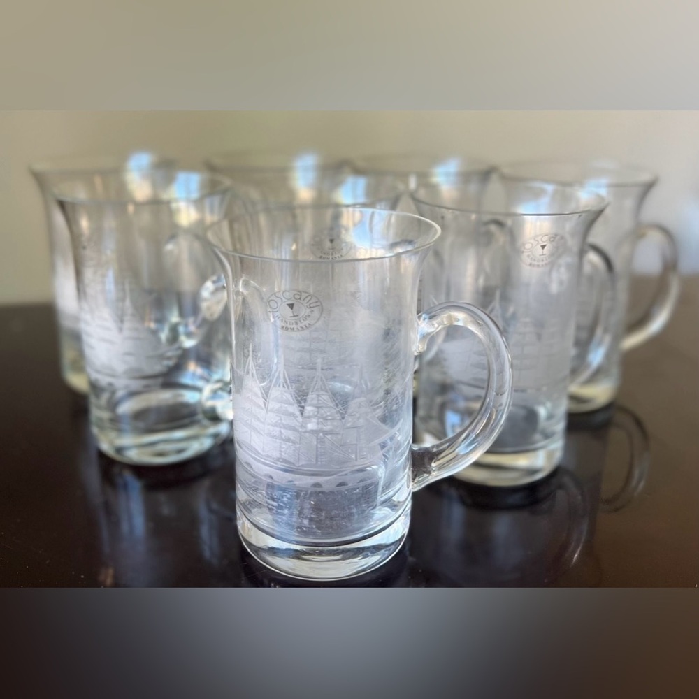 New Boxed Handblown Clipper Ship By Toscany Pitcher Etched Glasses